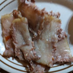 DUSTIN'S Bar-B-Q - Sample of the fat strips that ran through the center of our brisket (2-3 inches wide). Gross. Told to "get the hell" when we complained
