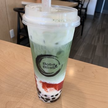 Boba Bliss - Strawberry matcha latte (with cheese cream) - Bubble Tea Near Me - Dublin, California