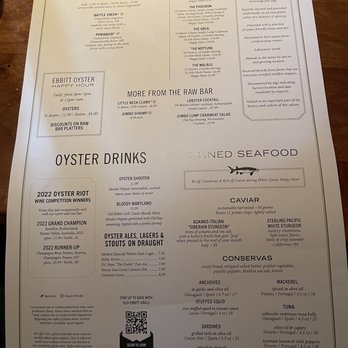 Old Ebbitt Grill - Oyster Menu May 2023 - Bars Near Me - Washington, DC, District of Columbia
