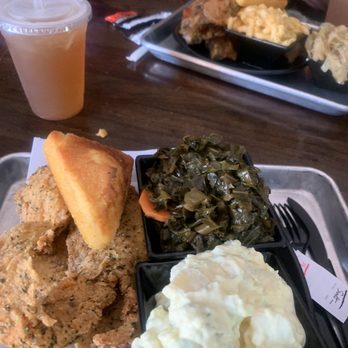 Cornbread - Fry fish, collard greens & potatoes salad; Everything was good, eating off everyone plates  5 stars - Soul Food Near Me - Maplewood, New Jersey