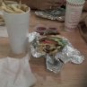 Five Guys - Cheese burger w/ lettuce, tomatoe, ketchup, grilled onions, and mushrooms - Burgers Near Me - Winter Garden, Florida