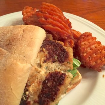 Darby's Tavern - Crab Cake Sandwich with Homemade Sweet Potato Fries - Cocktail Bars Near Me - South Boston, Virginia Darby's Tavern - Crab Cake Sandwich with Homemade Sweet Potato Fries - Cocktail Bars Near Me - South Boston, Virginia