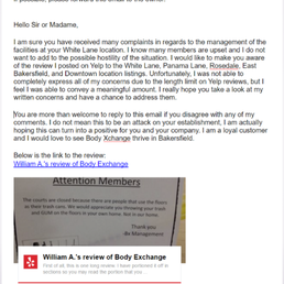 Email to owner. Please reference review posted.