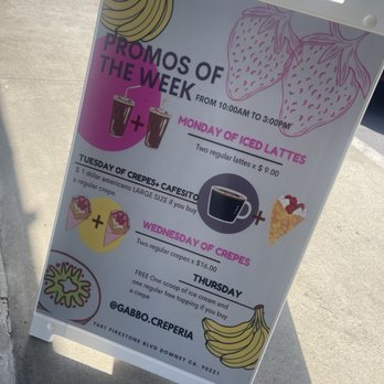Gabbo Creperia - Promos of the week. - Creperies Near Me - Downey, California Gabbo Creperia - Promos of the week. - Creperies Near Me - Downey, California