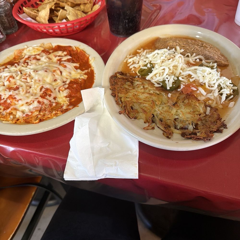 Martha's Mexican Restaurant - Huevos Ranchero's with a side of Red Chilaquiles, 2 Eggs & Beans. - Mexican Near Me - El Paso, Texas