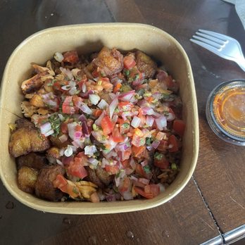 AfroTex Grill - BOWLS, BURRITOS & SUYA PLATES - Salmon bowl with pico and plantain - Tex-Mex Near Me - San Antonio, Texas
