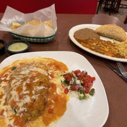 Los Faroles - Chile Rellenos, cheese enchiladas, crunchy taco, chips and salsa.