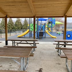 Jaycee Park - View of the playground from within the picnic shelter