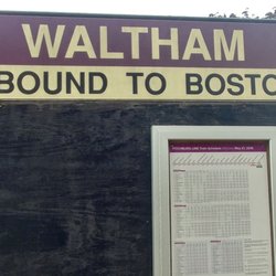 MBTA - Waltham Station - Sign and schedule at Waltham Station