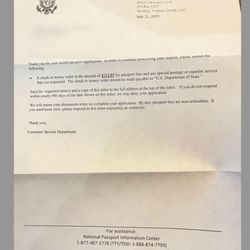 Rush My Passport - The letter stating the fees were missing.