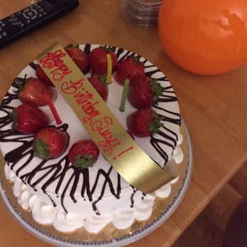 Continental Bakery - Vanilla strawberry shortcake, birthday version that just has birthday ribbon drapes over top - Bakeries Near Me - Everett, Massachusetts