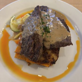 Brick 29 - Flat iron steak with creamy jalapeno polenta, italian style salsa verde and seasonal vegetables. - New American Near Me - Nampa, Idaho Brick 29 - Flat iron steak with creamy jalapeno polenta, italian style salsa verde and seasonal vegetables. - New American Near Me - Nampa, Idaho
