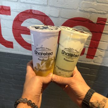 Sharetea - Matcha crema with lychee jelly and blended taro with pudding and aiyu jelly - Coffee & Tea Near Me - Fountain Valley, California Sharetea - Matcha crema with lychee jelly and blended taro with pudding and aiyu jelly - Coffee & Tea Near Me - Fountain Valley, California