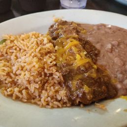 Beef enchilada with chili con carne