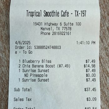 Tropical Smoothie Cafe - Bill - Juice Bars & Smoothies Near Me - Manvel, Texas Tropical Smoothie Cafe - Bill - Juice Bars & Smoothies Near Me - Manvel, Texas