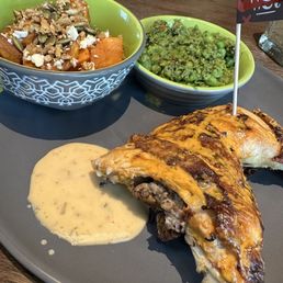 I got the chicken hot this time. Perfection. Sweet potatoes and mashed peas