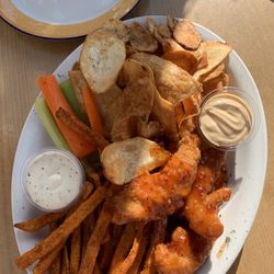 Westney's Restaurant and Bar - Shared platter with chicken fingers, sweet potato fries, carrots & celery, and "chippies" (chips)