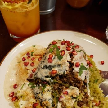La Fogata Grill - Chile en Nogada with a Mango-rita on the side - Mexican Near Me - Santa Fe, New Mexico