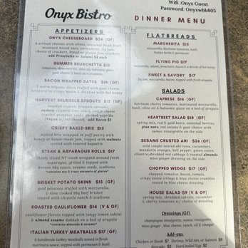 Onyx Bistro - July 2024 menu - Wine Bars Near Me - Camarillo, California