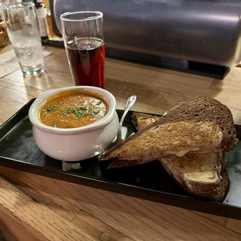 Sterlingtown Public House - Soup and Sandwich Special - tomato soup with smoked Gouda and Canadian Bacon on Rye - New American Near Me - Union, Maine Sterlingtown Public House - Soup and Sandwich Special - tomato soup with smoked Gouda and Canadian Bacon on Rye - New American Near Me - Union, Maine