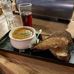 Soup and Sandwich Special - tomato soup with smoked Gouda and Canadian Bacon on Rye