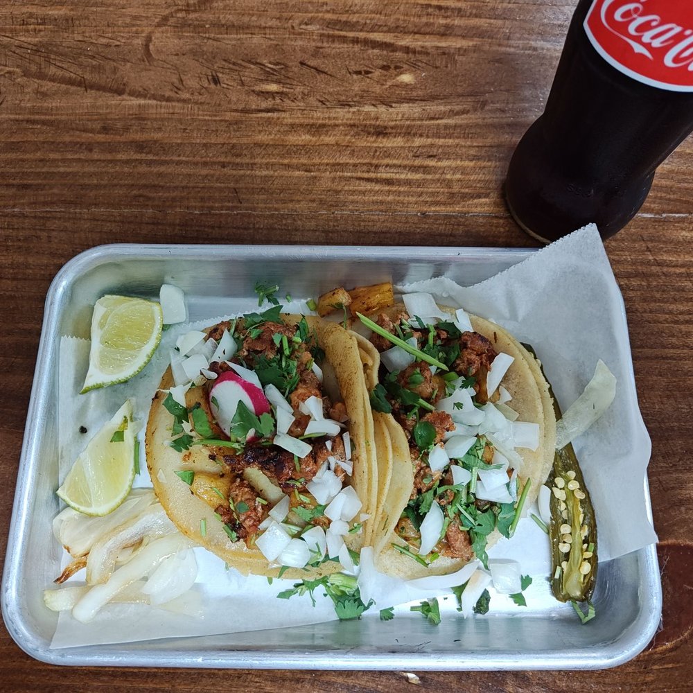 Al Pastor street tacos and Mexican Coke