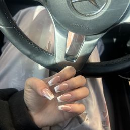 I got French tip coffin nails with chrome by Lisa! I got French tip coffin nails with chrome by Lisa!