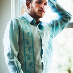 Cedar Street Boutique - Love this aqua linen men's shirt and the model!