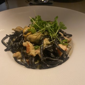 Queensyard - Squid ink pasta with lobster and mussels - Modern European Near Me - New York, New York Queensyard - Squid ink pasta with lobster and mussels - Modern European Near Me - New York, New York