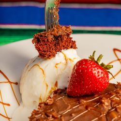 Rita's on the River - Texas Sheet Cake with Ice Cream made in house.