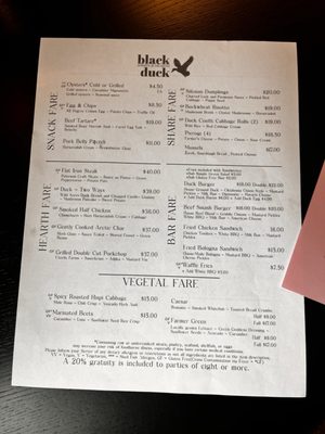 Menu photo 2 Black Duck Minneapolis, MN