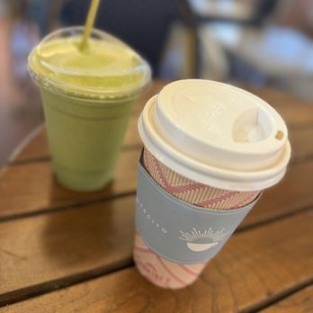 Jeannine's Bakery & Restaurant - Mango Pineapple and Kale smoothie plus a hot coffee. - Coffee & Tea Near Me - Santa Barbara, California