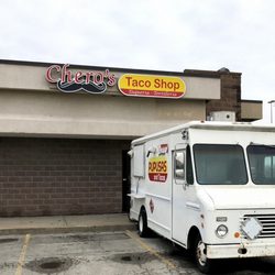 Chero's Taco Shop - New Sign at Back of Business and Food Truck