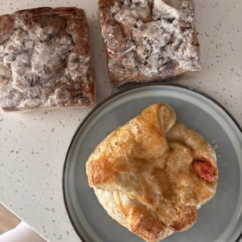 Bagel Chicks Bakery - Strawberry cheese turnover and two pieces of crumb cake - Bagels Near Me - Ranson, West Virginia