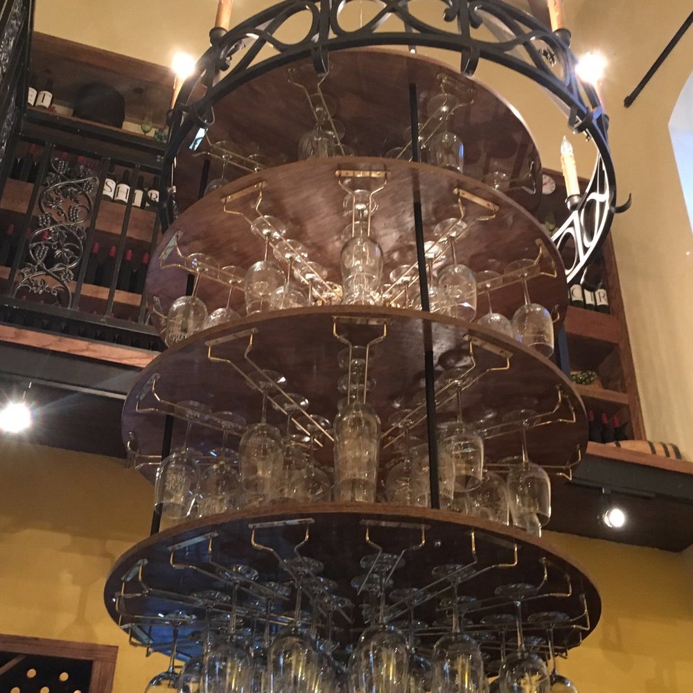 Clear Creek - Beautiful wine glad chandelier. - Wine Tasting Room Near Me - Kemah, Texas Clear Creek - Beautiful wine glad chandelier. - Wine Tasting Room Near Me - Kemah, Texas