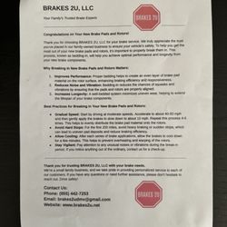 Brakes2U - Post Installation Instructions