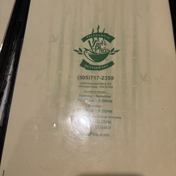 Viet's Pho - menu back 10/18/24 - Vietnamese Near Me - Albuquerque, New Mexico