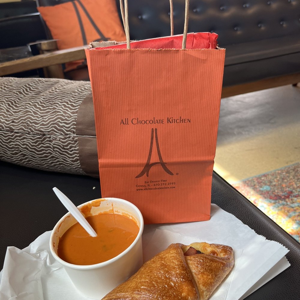 All Chocolate Kitchen - Ham & cheese croissant and tomato bisque - Desserts Near Me - Geneva, Illinois