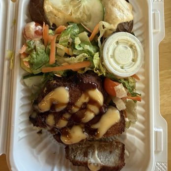 Aina Grill - Ahi Katsu (1000/10), cheesy potatoes, salad with avocado ranch dressing - American Near Me - Waipahu, Hawaii