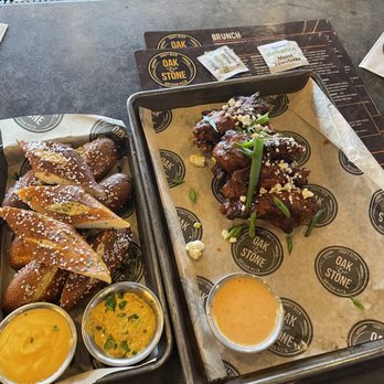 Oak and Stone - Pretzel and wing appetizer - Pizza Near Me - Naples, Florida Oak and Stone - Pretzel and wing appetizer - Pizza Near Me - Naples, Florida