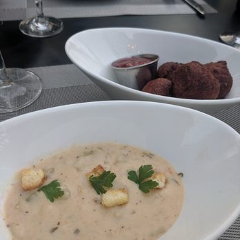 Trummer's On Main - Clam chowder and hush puppies - New American Near Me - Clifton, Virginia Trummer's On Main - Clam chowder and hush puppies - New American Near Me - Clifton, Virginia