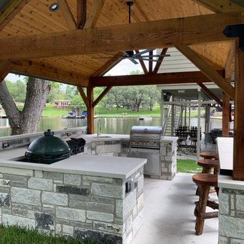 Southern Outdoor Appeal - Lakeside Rough Cedar Patio Cover and Outdoor Kitchen - Fireplace Services Near Me Southern Outdoor Appeal - Lakeside Rough Cedar Patio Cover and Outdoor Kitchen - Fireplace Services Near Me