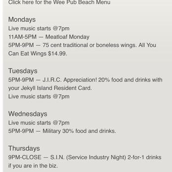 Wee Pub Beach - Specials - Irish Pub Near Me - Jekyll Island, Georgia Wee Pub Beach - Specials - Irish Pub Near Me - Jekyll Island, Georgia