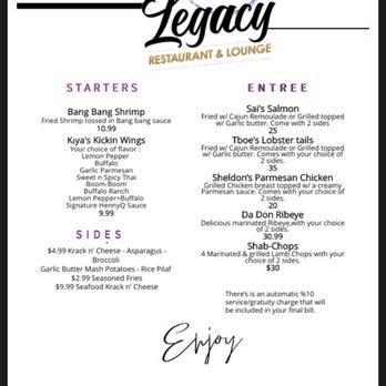 Legacy Resturant & Lounge - Menu/prices - Lounges Near Me - Jacksonville, Florida Legacy Resturant & Lounge - Menu/prices - Lounges Near Me - Jacksonville, Florida