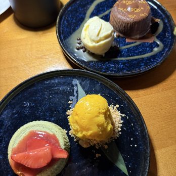 Roka Akor - Chicago - matcha cheesecake and lava cake - Sushi Bars Near Me - Chicago, Illinois Roka Akor - Chicago - matcha cheesecake and lava cake - Sushi Bars Near Me - Chicago, Illinois