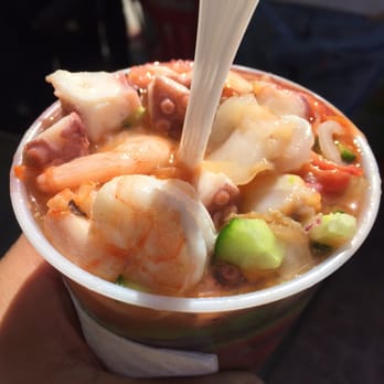Mariscos el Gordito - The final product. Amazing! Una campechana. Had Pulpo, shrimp, almejas (clams) and aguacate (and not avocado is NOT extra!) and pepino. - Seafood Near Me - Ensenada, BCN Mariscos el Gordito - The final product. Amazing! Una campechana. Had Pulpo, shrimp, almejas (clams) and aguacate (and not avocado is NOT extra!) and pepino. - Seafood Near Me - Ensenada, BCN