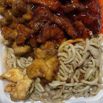 Maple Garden - Orange chicken and Peking pork deluxe plate - Chinese Near Me - Red Bluff, California