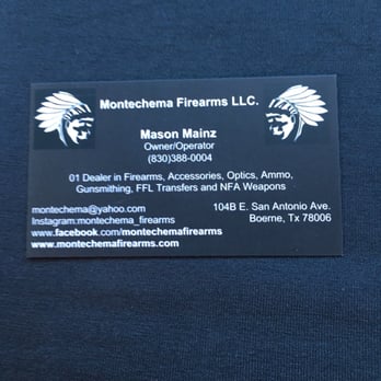 Montechema Firearms - Business card. - Guns & Ammo Near Me - Boerne, Texas Montechema Firearms - Business card. - Guns & Ammo Near Me - Boerne, Texas