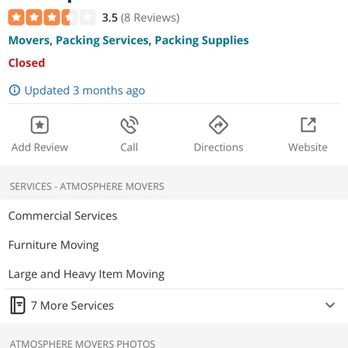 Atmosphere Movers - The company they are impersonating actual yelp page - Movers Near Me - Los Angeles, California