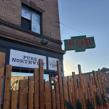 Pure Pacific Northwest - Cold in January but there's a decent sized outdoor area by the corner door pub entry sign. - Burgers Near Me - Spokane, Washington Pure Pacific Northwest - Cold in January but there's a decent sized outdoor area by the corner door pub entry sign. - Burgers Near Me - Spokane, Washington